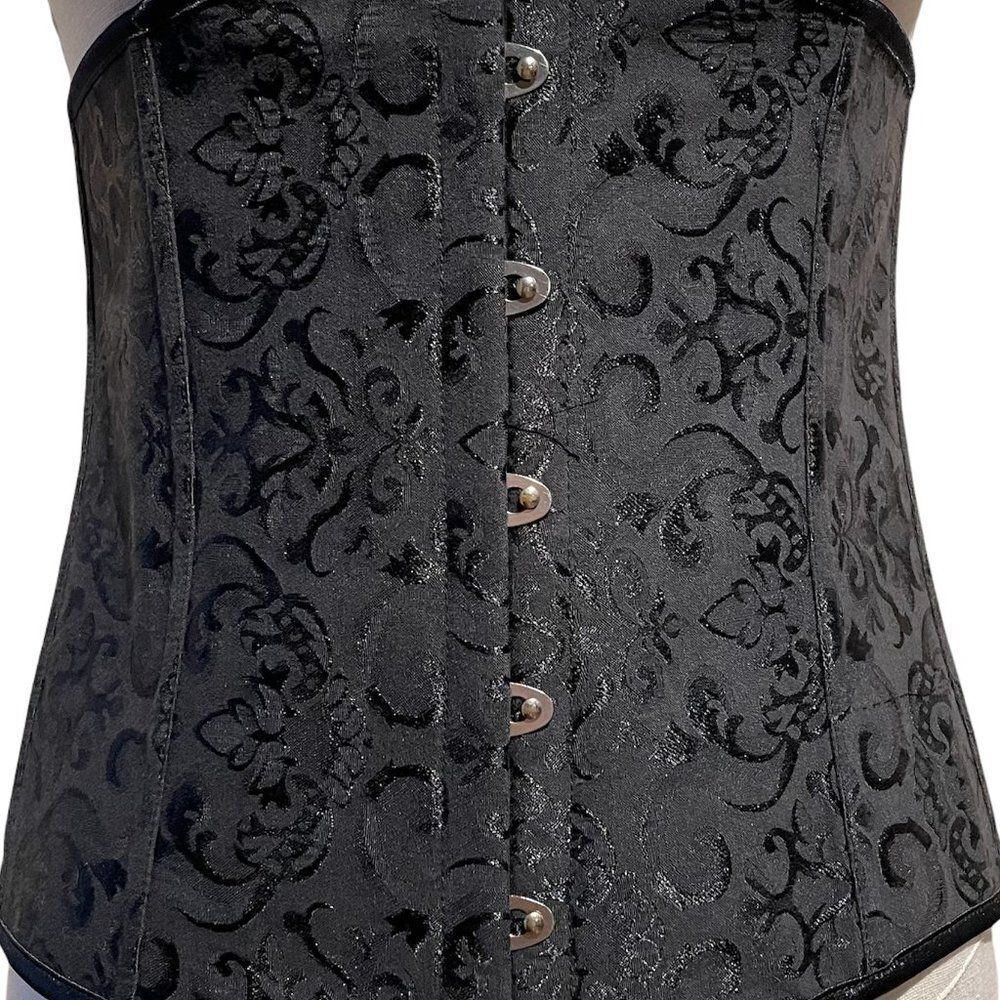 BLACK Jacquard Underbust Corset & Thong Large/5XL - Picture 2 of 8
